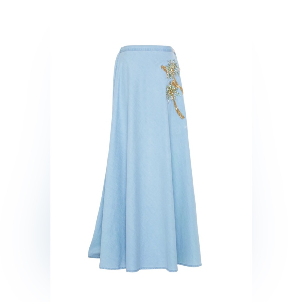 Chic Light Blue Embroidered Maxi Skirt